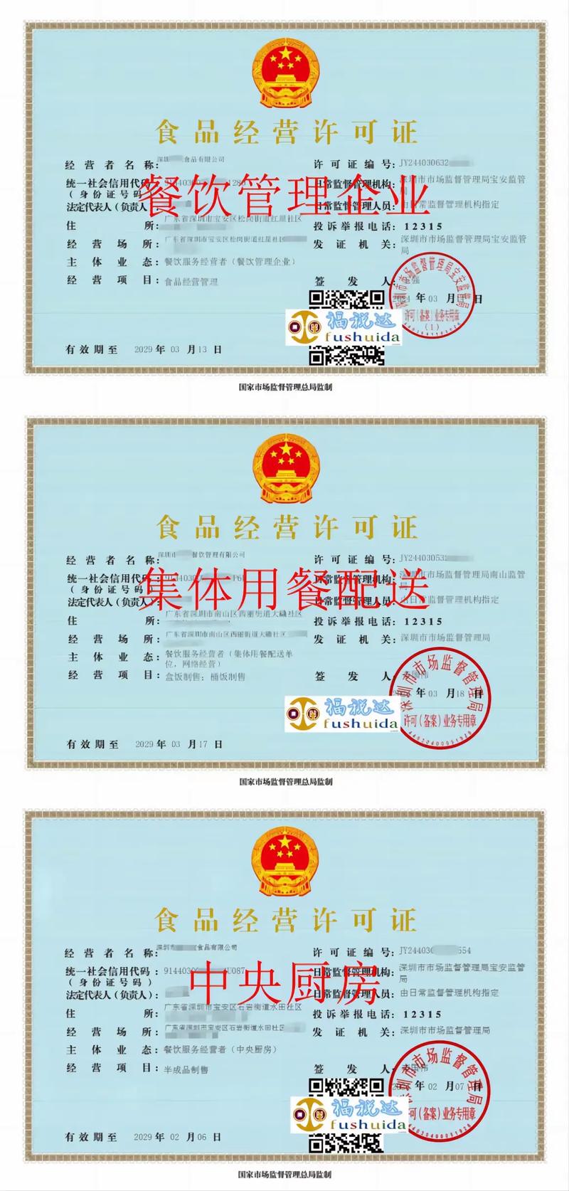餐饮行业招标必须证件:餐饮管理类食品经营许可证!集配,中央